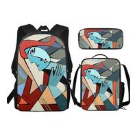 Buxolandt 3Pcs Backpack Sets for Teen,Van Gogh's Abstract Art Cute Colorful Bookbag School Daypacks for Elementary Middle Students Stationery Bag and Lunch Bag for Back-to-School Season