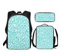 Buxolandt 3pcs Lightweight Backpack Kit with Lunch Bag & Pencil Case, 17 Inch Durable Backpack, Tote Bag with Handle Tote, Ideal for School & Outdoor Adventures, Leopard Spot Print Green