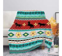 Buxolandt American Tribal Navajo Horse Blankets for Sofa Couch Bed Soft and Warm Lightweight Throw Blanket for Bed, Sofa, Couch, Camping, and Travel Farmhouse Decorative Blue