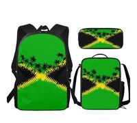 Buxolandt Backpack 3 Pieces Set with Lunch Bag and Pencil Case Combination Jamaican Element Print for Work,Sport,Picnic Portable Laptop Backpack Travel Daypack Stationery Bag