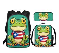 Buxolandt Backpack 3Pcs Set School Bag for Teens Desert Rain Frog Print Daypack Travel Rucksack with Lunchbox & Pencil Case Portability Storage Bag for Work&Gift