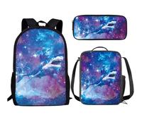 Buxolandt Backpack for Kids School Bag 3-in-1 Cartoon 3D Print with Lunch Bag and Zipper Pencil Bag Gifts for Back to School, Galaxy Shark Print, One Size