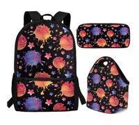 Buxolandt Basketball Star Creative Print Large Capacity Backpack Set for College - Includes Laptop-Compatible Bookbag, Bento Lunch Box Organised Pencil Case - Perfect for Sixth Form University