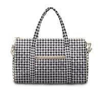 Buxolandt Black Houndstooth Print Quilted Weekender Bag for Women, Overnight Travel Duffel with Trolley Sleeve and Top Handles, Lightweight Carry-On for Airplane, Removable Shoulder Strap