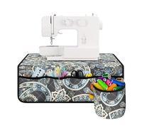 Buxolandt Bohemian Paisley Floral Sewing Machine Mat with Pockets Madam Sew Non Slip Reduce Vibration and Noise Sewing Machine Pad Organizer for Home, Craft Studio Use Blue