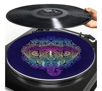 Buxolandt Boho Elephant Mandala Turntable Mat Record Platter Slipmat Acrylic Record Player Platter Vinyl Slipmat for Turntables Antistatic Tighter & Defined Bass Blue
