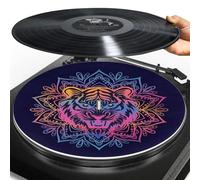 Buxolandt Boho Mandala Tiger Print 3MM Thick Anti-Static Platter Turntable Mat Anti-Vibration Slipmat For LP Vinyl Record Players, DJ Scratching and Home Listening Blue