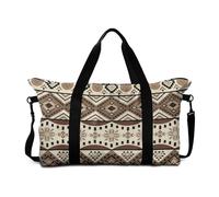 Buxolandt Capacity 30L Anti-Tear Nylon Duffel Bag - Aztec Tribal Style Print Brown Adjustable & Detachable Shoulder Strap, 22.24x6.3x13in Carry On Luggage with Side Pocket for Swim Gear, Sports