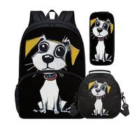 Buxolandt Cartoon Cute Puppy Print Large Capacity Backpack Set for College - Includes Laptop-Compatible Bookbag, Bento Lunch Box Organised Pencil Case - Perfect for Sixth Form University