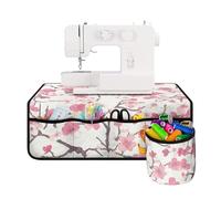 Buxolandt Cherry Blossom Sewing Machine Mat Organizer Dust-Proof Sewing Machine Muffling Mat Madam Sew Waterproof Non Slip Protective Mat with Pockets to Keep Cleand Pink