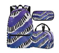 Buxolandt Children's Backpack Set with Lunch Bag & Pencil Case - Lightweight School Essentials Kit, Waterproof Comfortable Straps for Primary & Secondary Students, Creative Piano Key Stripe Print