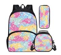 Buxolandt Children's Backpack Set with Lunch Bag & Pencil Case - Lightweight School Essentials Kit, Waterproof Comfortable Straps for Primary & Secondary Students, Creative Pattern Graffiti Print