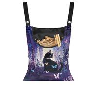 Buxolandt Clothespin Bag,Black Cat Print Clothes Peg Bag Clothes Peg Holder with Hanging Hooks Hanging Reusable