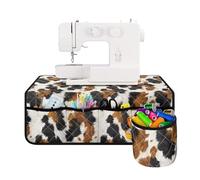 Buxolandt Cow Texture Print Sewing Machine Pad for Table with Pockets for Storing Accessories, Water-Resistant Non Slip Sewing Machine Muffling Mat Home Decor For Woman Mother Gifts Brown