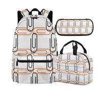 Buxolandt Creative Paper Clip Print Lightweight Backpack 3pcs with Lunch Box & Pencil Pouch, 17 Inch Large Capacity Backpack Bottle Pocket, Tote Bag with Handle Tote for School & Study