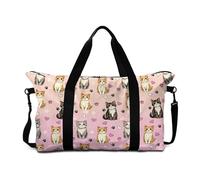 Buxolandt Cute Kittens Heart Print Extra Large Foldable Travel Duffle Bag 30 L Capacity - Adjustable Crossbody Shoulder Strap & Side Zip Pockets, Cabin Bag for Gym, Sports, Overnight Trips