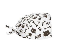 Buxolandt Durable Medical Head Cover - Adjustable Single Piece Surgical Cap - For Doctors & Nurses in Healthcare Facilities Long Shifts Cat Head Fish Bone Print