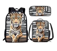 Buxolandt Elementary School Backpack 3Pcs Cute Cartoon 3D Print Boys Girls School Backpack with Lunch Box Pen Case Gifts, American Flag Panther, One Size