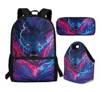 Buxolandt Ergonomic School Backpack Combo - Complete Set with Adjustable Bookbag, Insulated Lunch Pouch & Pencil Organiser - Reduces Back Strain for Growing Kids, Cool Lightning Wolf Print