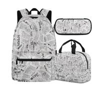 Buxolandt Ergonomic School Backpack Combo - Complete Set with Adjustable Bookbag, Insulated Lunch Pouch & Pencil Organiser - Reduces Back Strain for Growing Kids, Creative Newspaper Print
