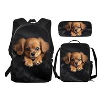 Buxolandt Ergonomic School Backpack Combo - Complete Set with Adjustable Bookbag, Insulated Lunch Pouch & Pencil Organiser - Reduces Back Strain for Growing Kids, 3D Realistic Puppy Print