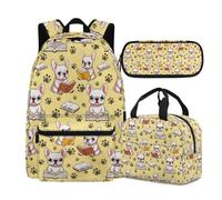 Buxolandt Ergonomic School Backpack Combo - Complete Set with Adjustable Bookbag, Insulated Lunch Pouch & Pencil Organiser - Reduces Back Strain for Growing Kids, Reading Book Puppy Print