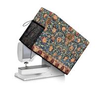 Buxolandt Foldable Protective Cover with Side Handle Sewing Machine Cover Sewing Essentials Pockets Dust & Pet Hair Protection Fits Standard Singer & Brother Machine Vintage Textured Stripe Print