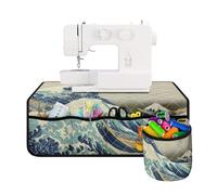 Buxolandt Great Wave Kanagawa Sewing Machine Mat with Pockets Lightweight Non Slip Sewing Machine Pad Organizer to Reduce Noise Waterproof Sewing Machine Mat Madam Sew for Home Blue
