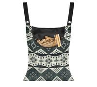 Buxolandt Heavy-Duty Peg Bag for Clothespin Storage - Hanging Organizer with Sliding Design for Clotheslines & Washing Lines - Reusable Laundry Solution Aztec Tribal Style Green Print 14.5"x12"