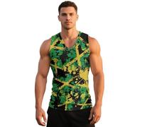 Buxolandt Inkjet Jamaican Flag Men's Tank Top Sleeveless V Neck Athletic Workout Muscle Tops Quick Dry Lightweight Summer Beach T Shirts for Date Night, Party, Vacation Green Small