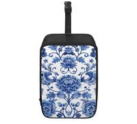 Buxolandt Iron & Cord Organizer Bag, 300D Polyester with Buckle & Carry Handle, Fits Most Irons 35x22x16.5cm, Durable Travel Steam Iron Storage Dustproof Case Vintage Blue White Floral Print