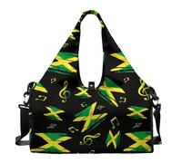 Buxolandt Jamaican Music Note Print Yoga Gym Duffel Bag with Ventilated Shoe Compartment & Top Mat Straps, Large Sports Tote for Women & Men with Handle & Detachable Adjustable Strap for Fitness