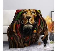 Buxolandt Jamaican Reggae Lion Lightweight Throws for Sofa, Bed Soft and Warm Fuzzy Throw Blankets for Couch, Sofa, Chair, Bed, Camping All Season Use Brown