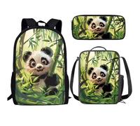 Buxolandt Kawaii Backpack 3Pcs Set Cute Animal Print Bookbag Set with Lunch Box & Pencil Case for Teen Kids Study Schoolbag, Bamboo Panda Print, One Size
