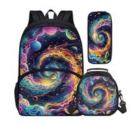 Buxolandt Kids Backpack Set with Lunch Bag & Pencil Pouch, Lightweight 16.9 Inch Large Capacity Backpack, Tote Lunch Box with Handle Tote for School & Outdoor, Galaxy Swirl Planet Print