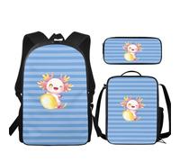 Buxolandt Kids' Complete School Set - Backpack with Front Zip, Thermal Lunch Bag & Pencil Case with Dividers - Lightweight & Ergonomic for Comfortable Daily Use, Lemon Salamander Print