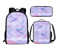 Buxolandt Kids School Bag Set 3D Prints School Bookbag with Lunch Bag and Zipper Pencil Bag 3Pcs Gifts for Back to School, Dreamy Mermaid Tail, One Size