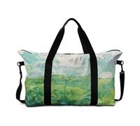 Buxolandt Large 30L Durable Polyester Carry On Travel Duffle Bag with Shoulder Strap, Side Zip Pockets, 22.24x13x6.3 in Hand Luggage for Gym, Sports, Weekend Trips Green Wheat Field Print
