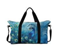 Buxolandt Lightweight Waterproof 30L Gym Bag for Men Women - 22x13x6.3 in Sports Duffel with Ventilated Shoe Pocket, Adjustable Shoulder Strap & Side Zip Storage Peacock Art Feather Print