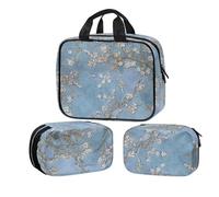 Buxolandt Makeup Bag 3 Pcs Cosmetic Bags Set Apricot Blossom Print Portable Waterproof Travel Makeup Organizer Cute for Business Trip