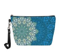 Buxolandt Mandala Cosmetic Bag Mandala Flower Print Roomy Makeup Bags with Zipper Toiletry Bag Womens PU Leather Makeup Bag, Mandala Boho Printed, One Size, Portable Cosmetic Bag