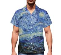 Buxolandt Men's Hawaiian Shirt | Starry Night Oil Painting Art Aloha Shirt | LightweightShort - Sleeve Camp Collar | Moisture-Wicking Fabric for Tropical Vacations-2XL