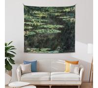Buxolandt Monet Water Lilies Tapestry Wall Hanging, Landscape Aesthetic Tapestry Art Wall Hanging, Curtain, Table Cloth, Yoga Mat for Bedroom, Living Room, College Dorm Green 150L x 130W cm