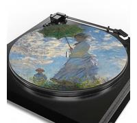 Buxolandt Monet Woman with a Parasol 12 inch Art Deco Slip Mats Anti-Static Turntable Decks Records Slipmat DJs Accessories for LP Vinyl Record Players Gift For Him, Her Blue