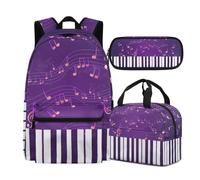 Buxolandt Music Note Piano Key Print 3pcs Lightweight Backpack Kit with Lunch Bag & Pencil Case, 17 Inch Durable Backpack, Tote Bag with Handle Tote, Ideal for School & Outdoor Adventures