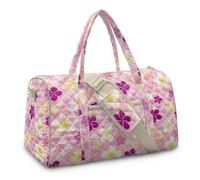 Buxolandt Pink Tropical Frangipani Quilted Travel Weekender Duffle for Women, Large Overnight Bag with Detachable Adjustable Crossbody Strap, Carry On Tote with Trolley Sleeve for Airplane