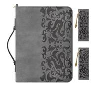 Buxolandt PU Leather Bible Covers for Men, Comes with 2 Leather Bookmarks, Red Bible Case with Handle Built-in Pocket Pen Slots, Classical Pattern Print Red Large Bible Covers for Men, Waterproof