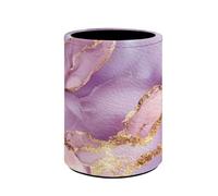 Buxolandt PU Leather Pen Holder for Desk - Makeup Brush Pen Cup Organizer Modern Home Decor Pencil Holder for Desk, Accessories Modern Office Desktop Decor Supplies, Pink Marble Gold Stripe Print