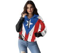 Buxolandt Puerto Rico Flag Print Women's Half Zip Sweatshirts Stand Collar Pullover Hoodies Cropped Long Sleeve Hoodie with Pocket for Clubbing, Outdoor, Banquet Blue X-Large