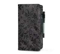 Buxolandt Restaurant Guest Check Presenters Card Holder for Waitress Waiter Bartender Server Book Wallet PU Leather with Zipper Pockets Pen Holder for Checks Heart Shaped Floral Black